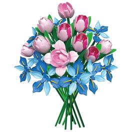 Contixo - BK08 Flower Bouquet Building Set, 428-Piece Botanical Brick Kit with Adjustable Stems for Ages 8+ - Blue