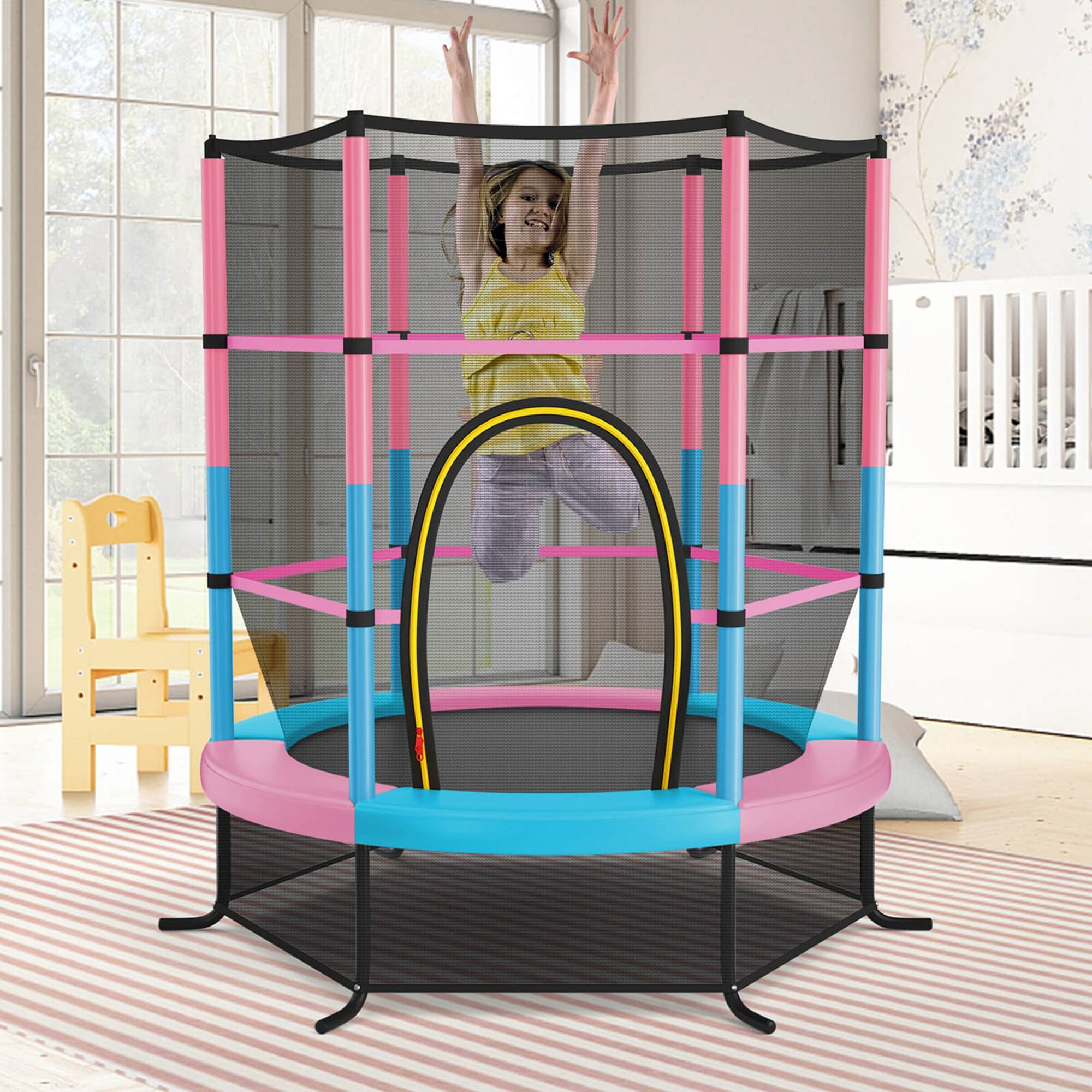 Alt View 3. Costway - Costway 55" Kids Trampoline Bouncing Jumping Mat Recreational Trampoline with Enclosure Net - BlueMPink.