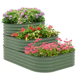 Outsunny - 3-Tier Galvanized Steel Raised Garden Bed Kit, 62.25" x 43" x 32.25", 3 Combining Planter Boxes with Rubber Strip Edging - Green