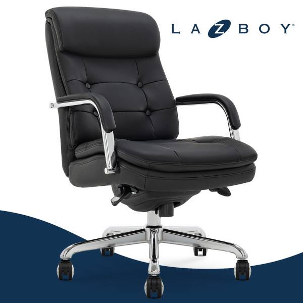La-Z-Boy - Ergonomic Executive Office Chair with Lumbar Support & Padded Arms Adjustable Height & Reclining backrest Desk Chair - Black