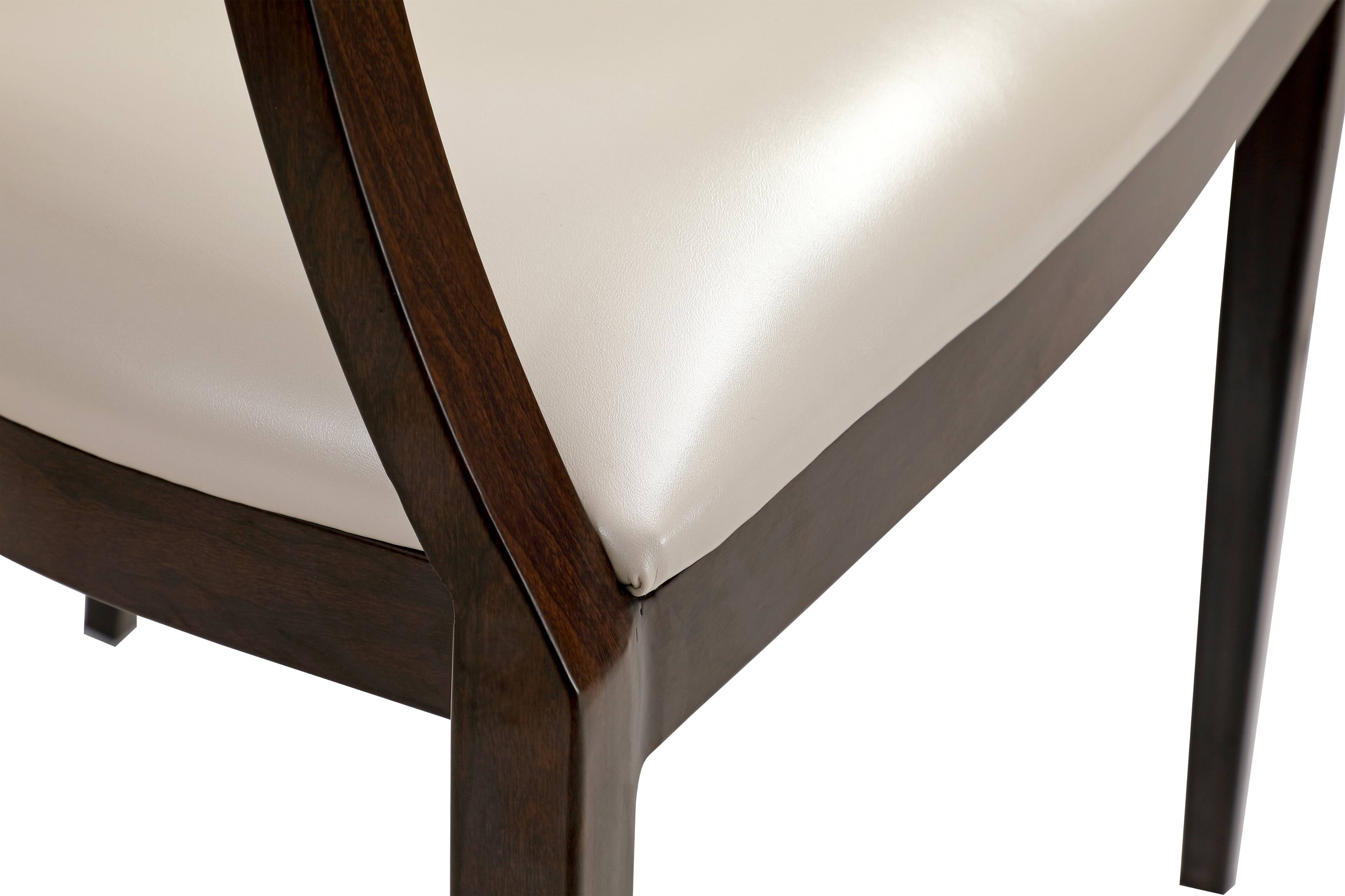 Alt View 4. LeisureMod - Flaco Modern Oval Back Leather Dining Armchair with Wood Grain Aluminum Legs (Fully Assembled) - Pearl White.