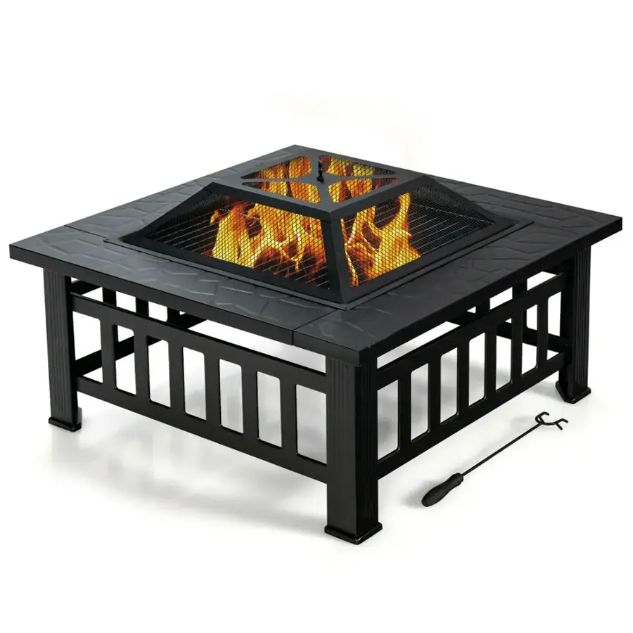 Alt View 19. Costway - 32'' 3 in 1 Outdoor Square Fire Pit Table W/ BBQ Grill, Rain Cover for Camping - Black.