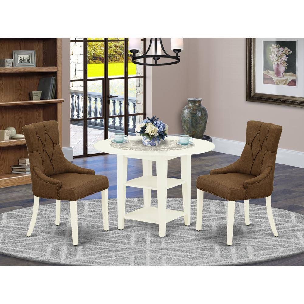 Left. East West Furniture - Dining Room Set Linen White - Brown.