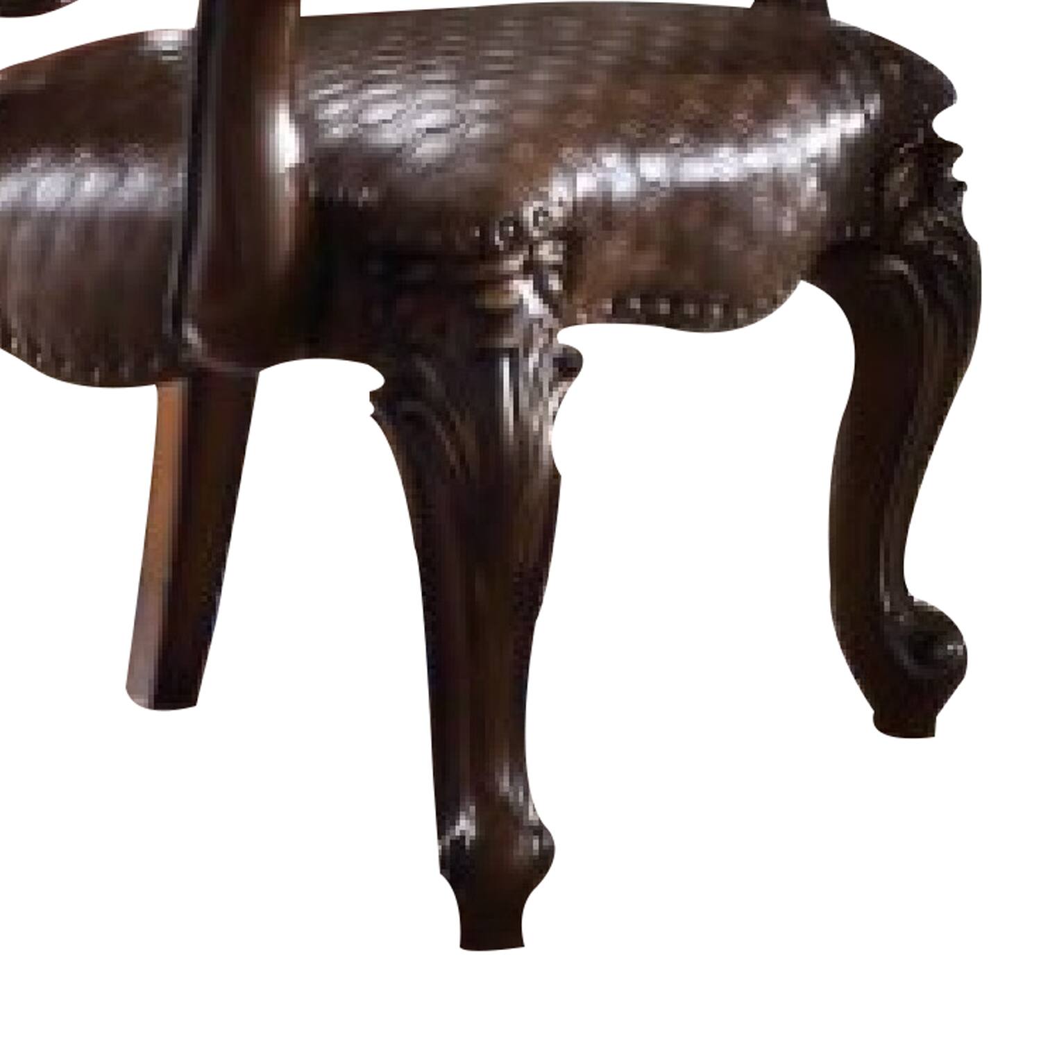 Alt View 3. Manhattan Lane - Kai 26 Inch Solid Wood Carved Armchair, Rolled Arms, Vegan Leather - Brown.