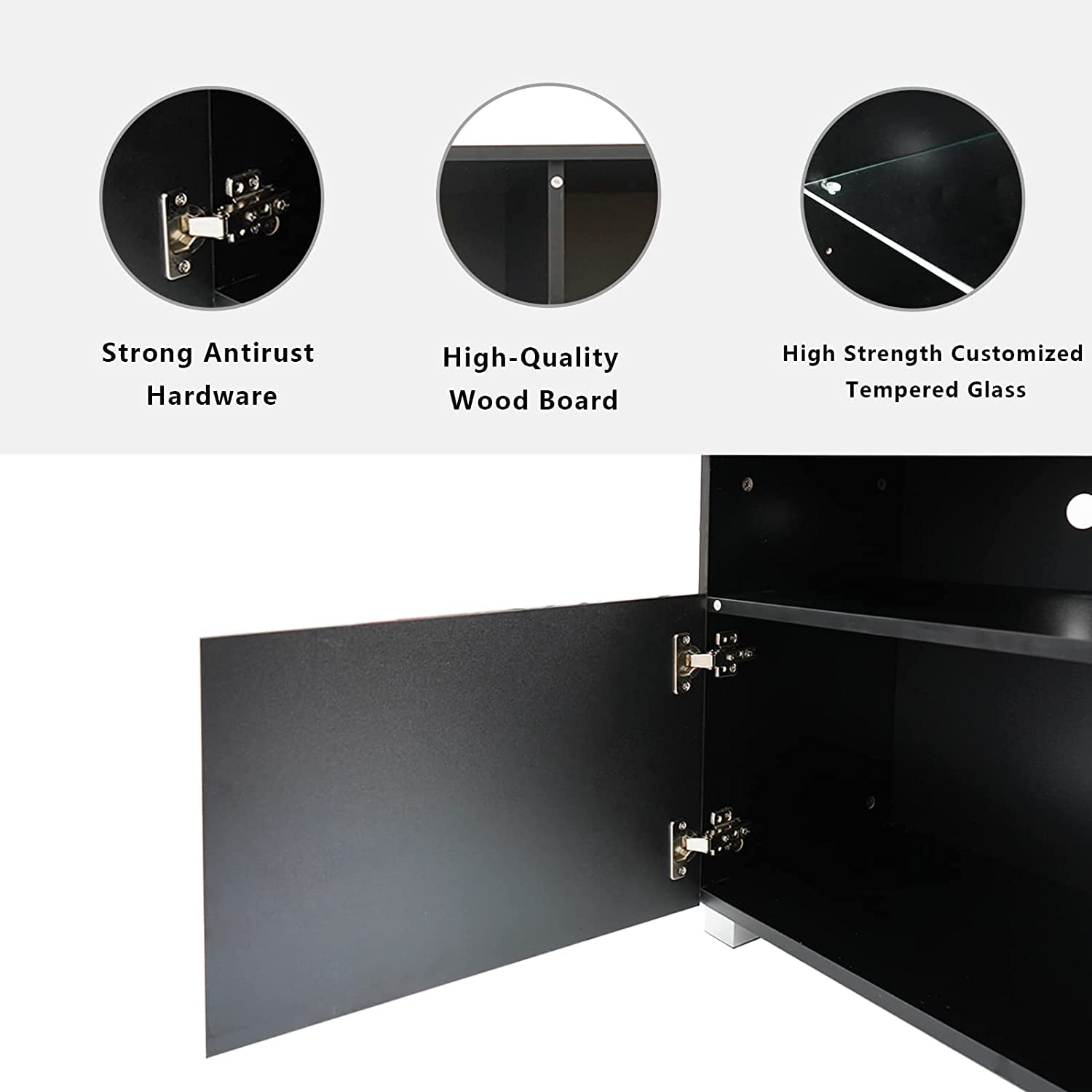 - Strong Antirust Hardware
- High-Quality Wood Board
- High Strength Customized Tempered Glass