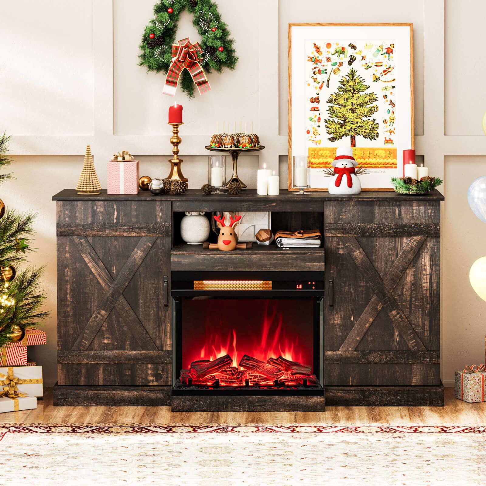 Alt View 8. Costway - Costway 58" Fireplace TV stand with 23" 3-side glass electric fireplace 20 color led lights - Brown.