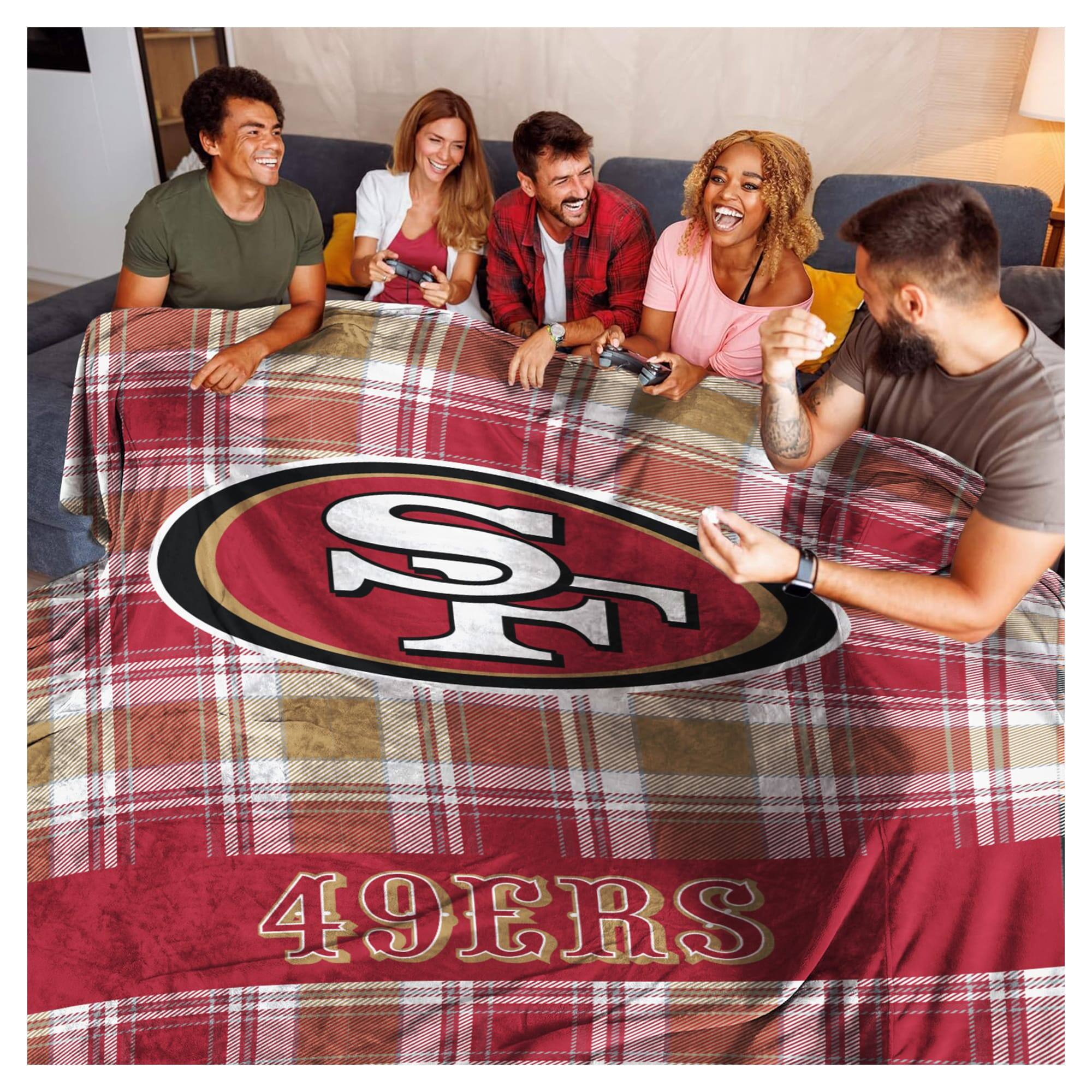 Alt View 1. Pegasus - San Francisco 49ers 66" x 95" Oversized Plaid FAN-mily Ultra Cozy Blanket - Multicolor.