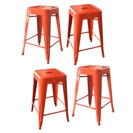AmeriHome - Loft 24 Inch Metal Bar Stool - 4 Piece - Orange