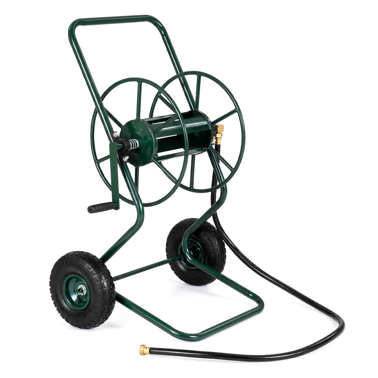 Front. Costway - Costway Garden Hose Reel Cart with 2 Rubber Wheels, Holds up to 300 FT of 5/8" Hose - Green.