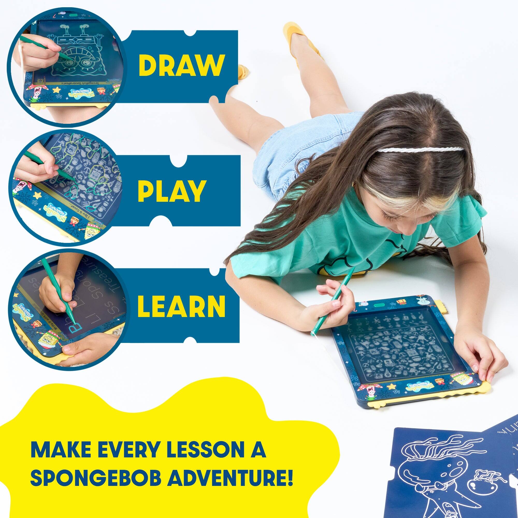 Coueralicalia yourse BASH STAR

DRAW
PLAY
LEARN

MAKE EVERY LESSON A SPONGEBOB ADVENTURE!