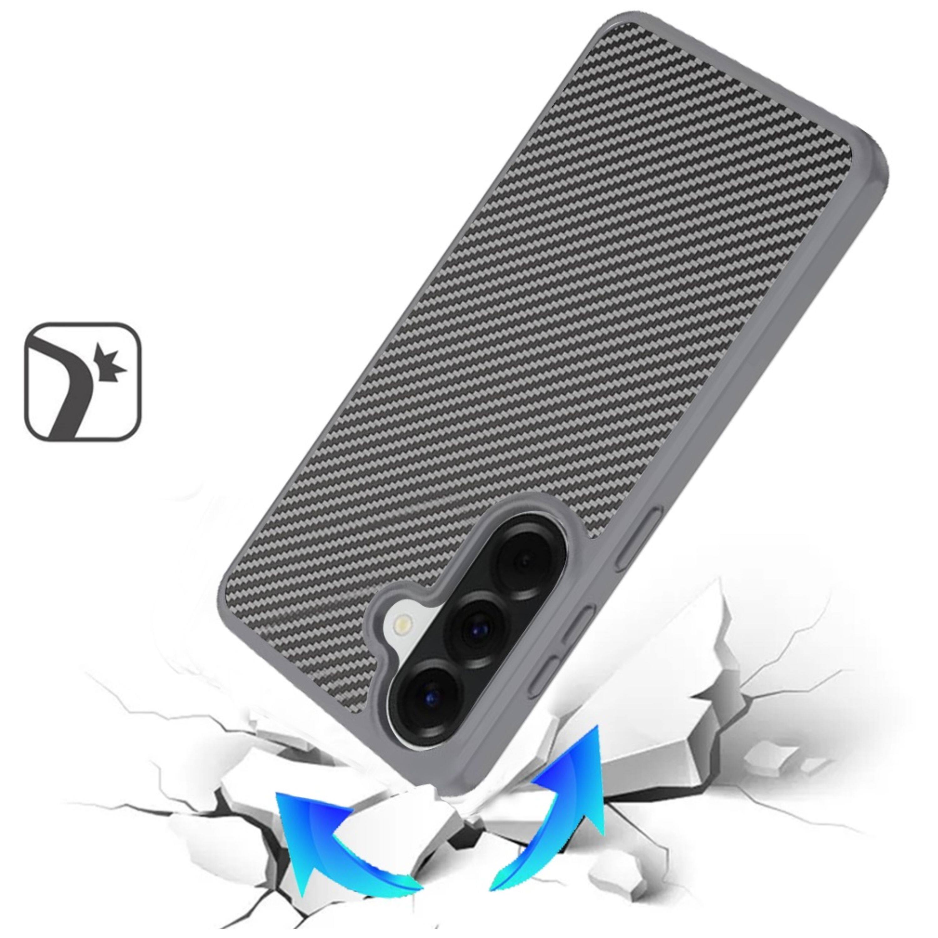 Angle. Kitcheniva - Sleek Carbon Print Case With Hidden Magnetic Circle And Tempered Glass For Samsung Galaxy A37 Gray - Gray.