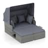 Costway - Patio Rattan Daybed Lounge Retractable Top Canopy Side Tables Cushions - Mix Gray + Gray