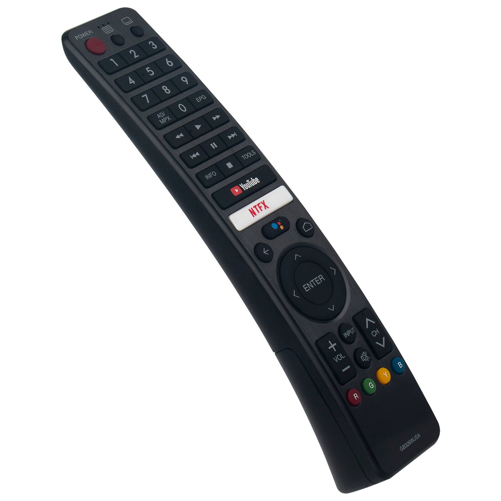 POWER  
1 2 3  
4 5 6  
7 8 9  
0 EPG  
ADI MPX  
TOOLS INFO YouTube NTFX  
ENTER INPUT CH + VOL -  
Y G A B  
GB325USA