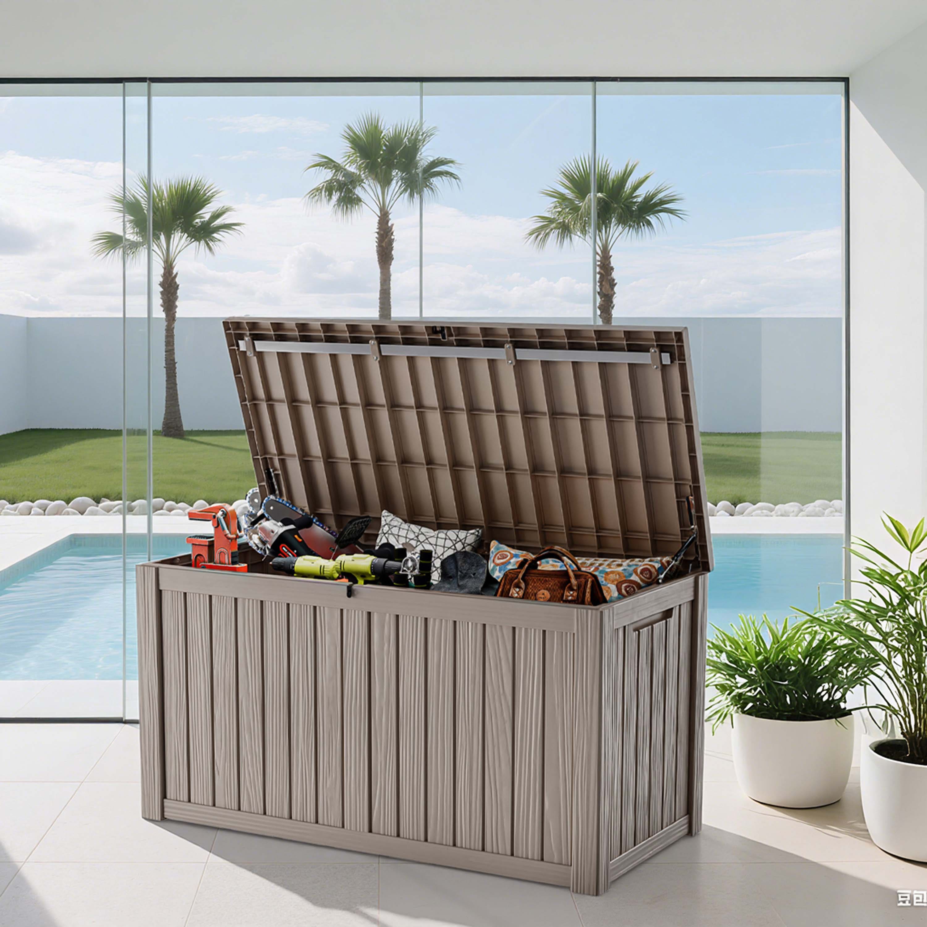 Chery Life - 150 Gallon Outdoor Storage Lockable Deck Box for Patio Cushion, Garden Tools - Gray