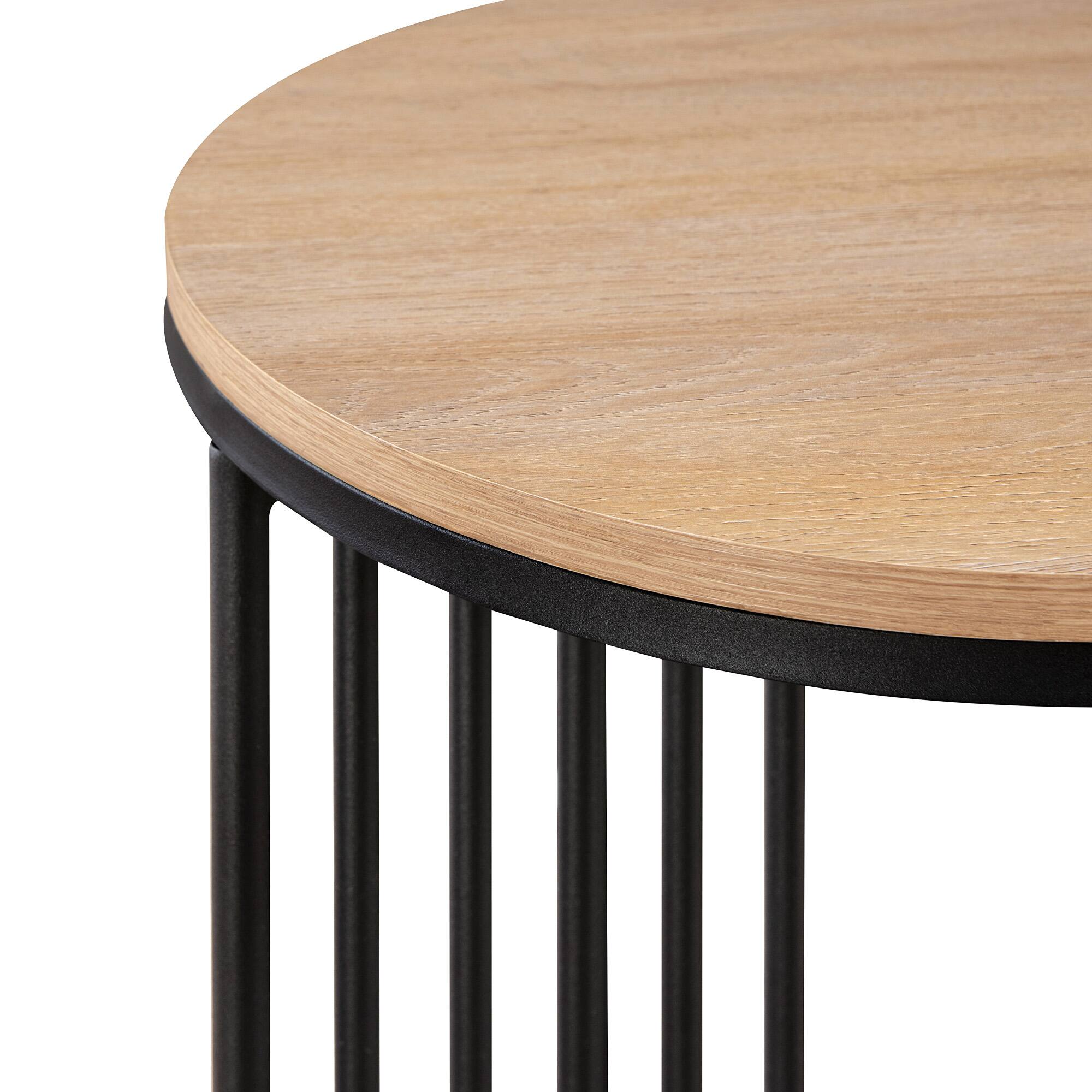 Alt View 32. Walker Edison - Contemporary Metal and Wood Round Side Table - Coastal Oak/Black.