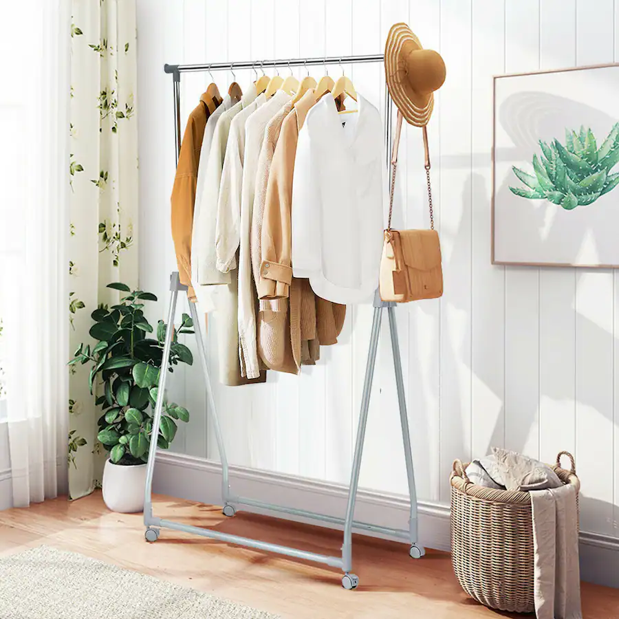 Gymax Extendable Clothing Garment Rack Heavy Duty Foldable Clothes Rack ...