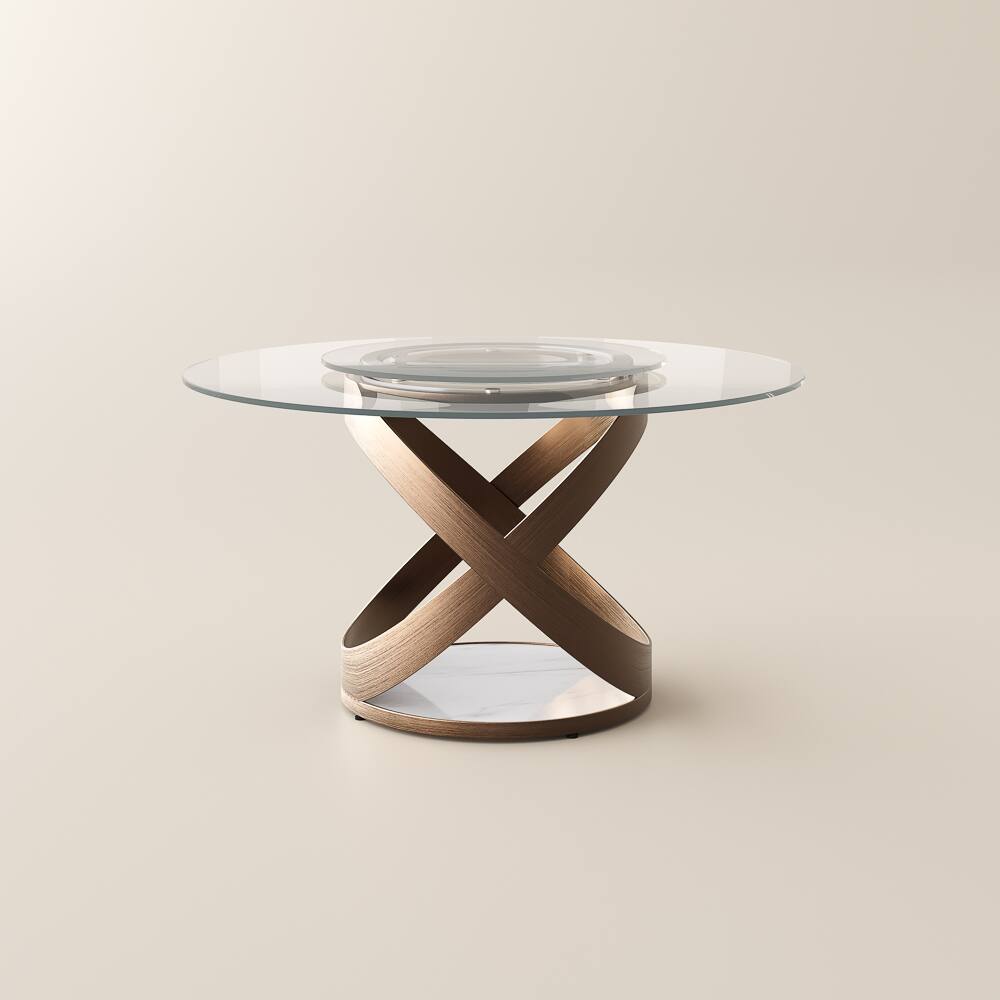 Alt View 9. POVISON - 51" Modern Glass Round Dining Table for 4 with Lazy Susan, Clear Tempered Glass Tabletop, Bronze X Carbon Steel Base - Clear Tempered Glass with Bronze.