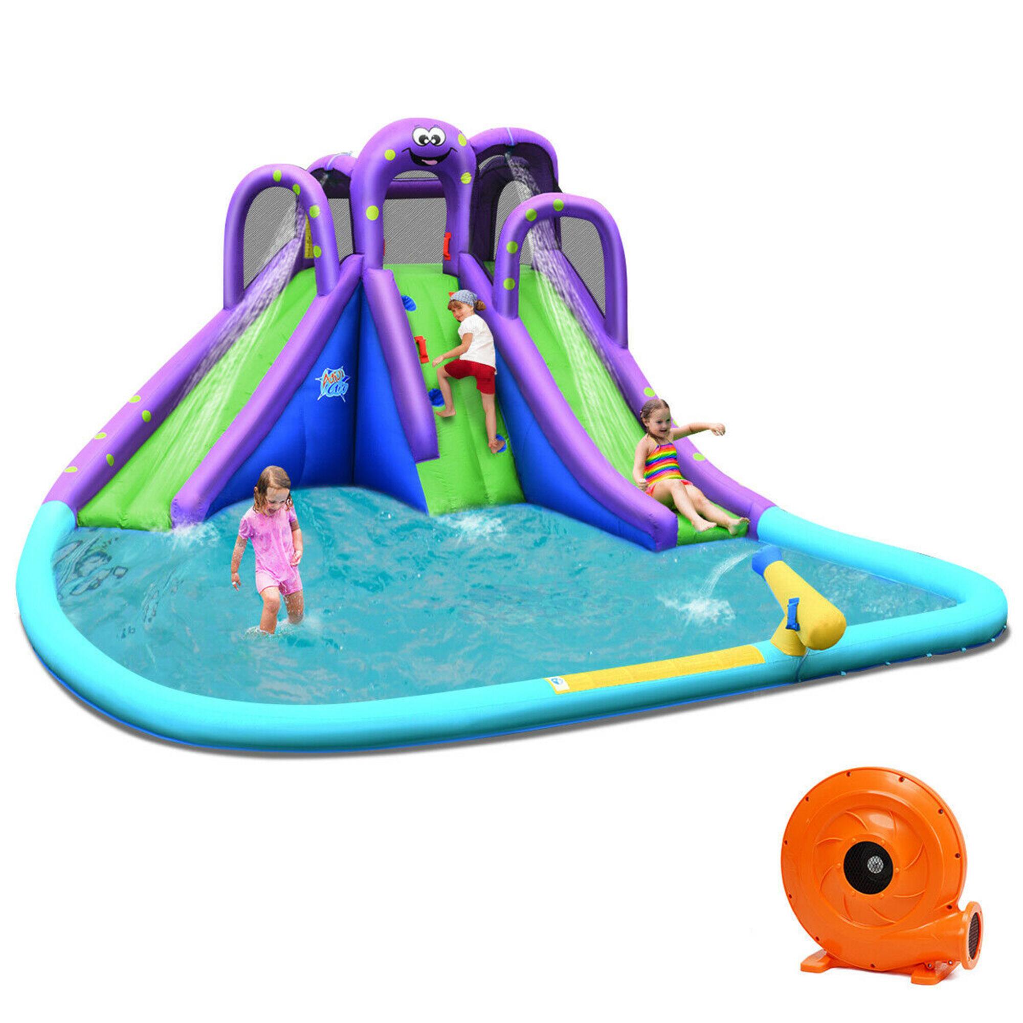 Front. Costway - Costway Inflatable Water Park Octopus Bounce House Dual Slide Climbing Wall W/ Blower - Multicolour.
