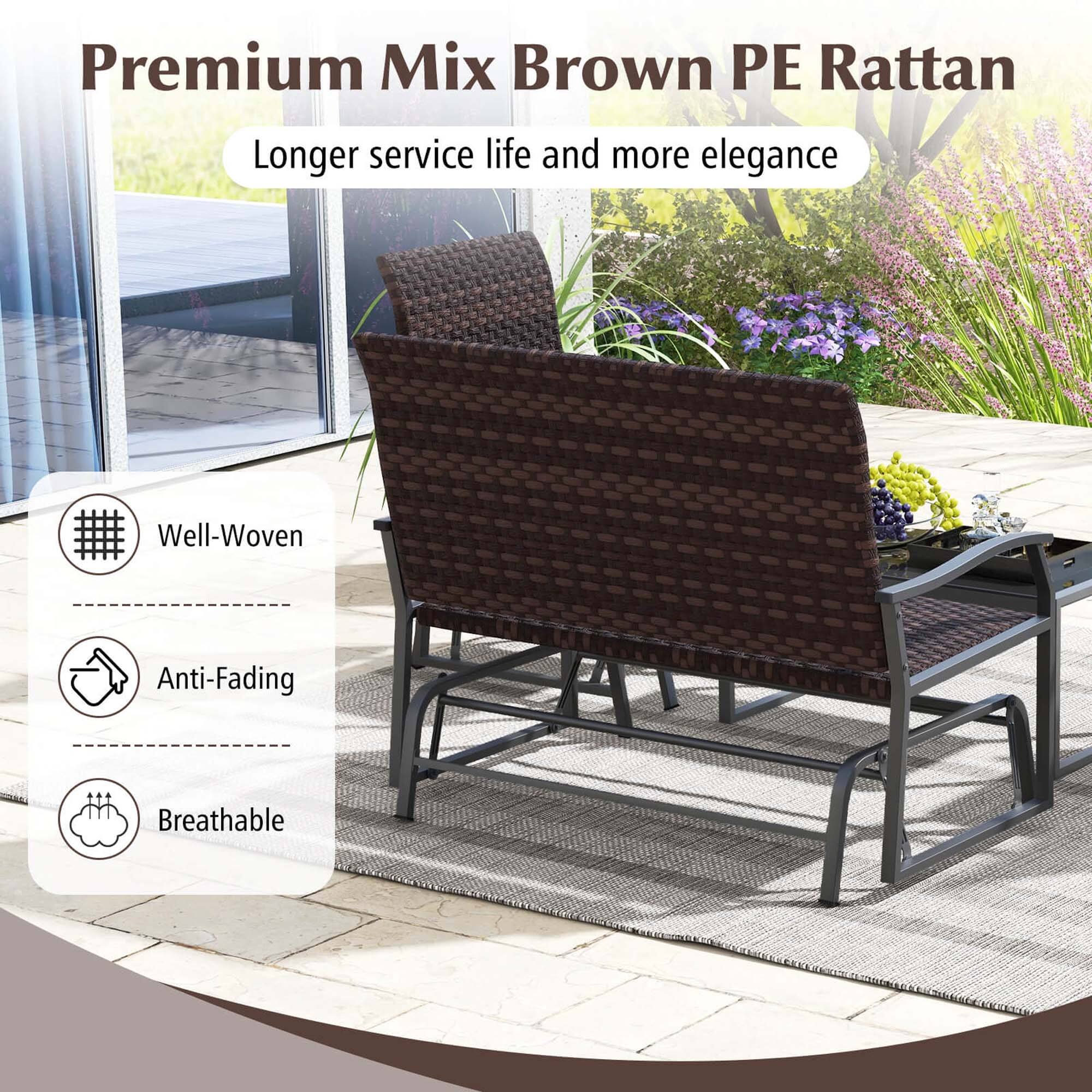 Premium Mix Brown PE Rattan: Longer service life and more elegance. Well-Woven Anti-Fading Breathable.