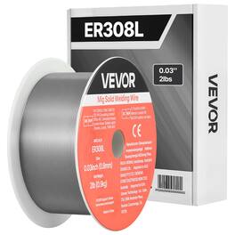 VEVOR - Solid MIG Welding Wire, ER308L 0.03-inch 2 LBS, Low Spatter Stainless Steel Welding Wire with High Feedability - Silver-gray
