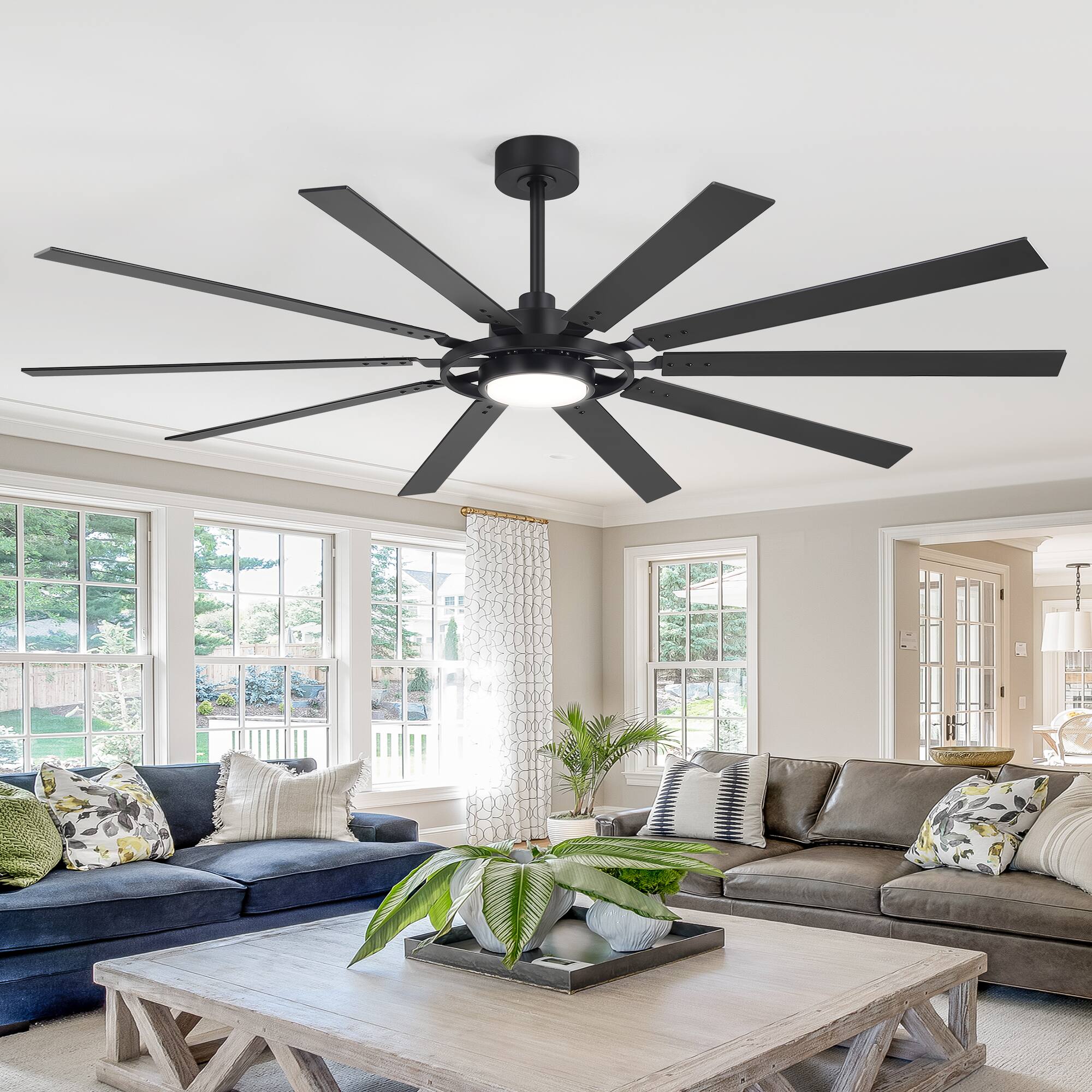 Angle. Breezary - 72-Inch 10-Blade LED Ceiling Fan DC Motor 3-Color Light Memory Reverse Timer Remote - Black and Walnut.