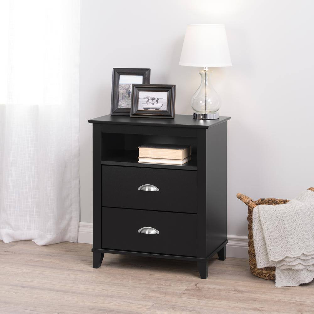 Back. Prepac - Yaletown 2-Drawer Tall Nightstand, Black - Black.
