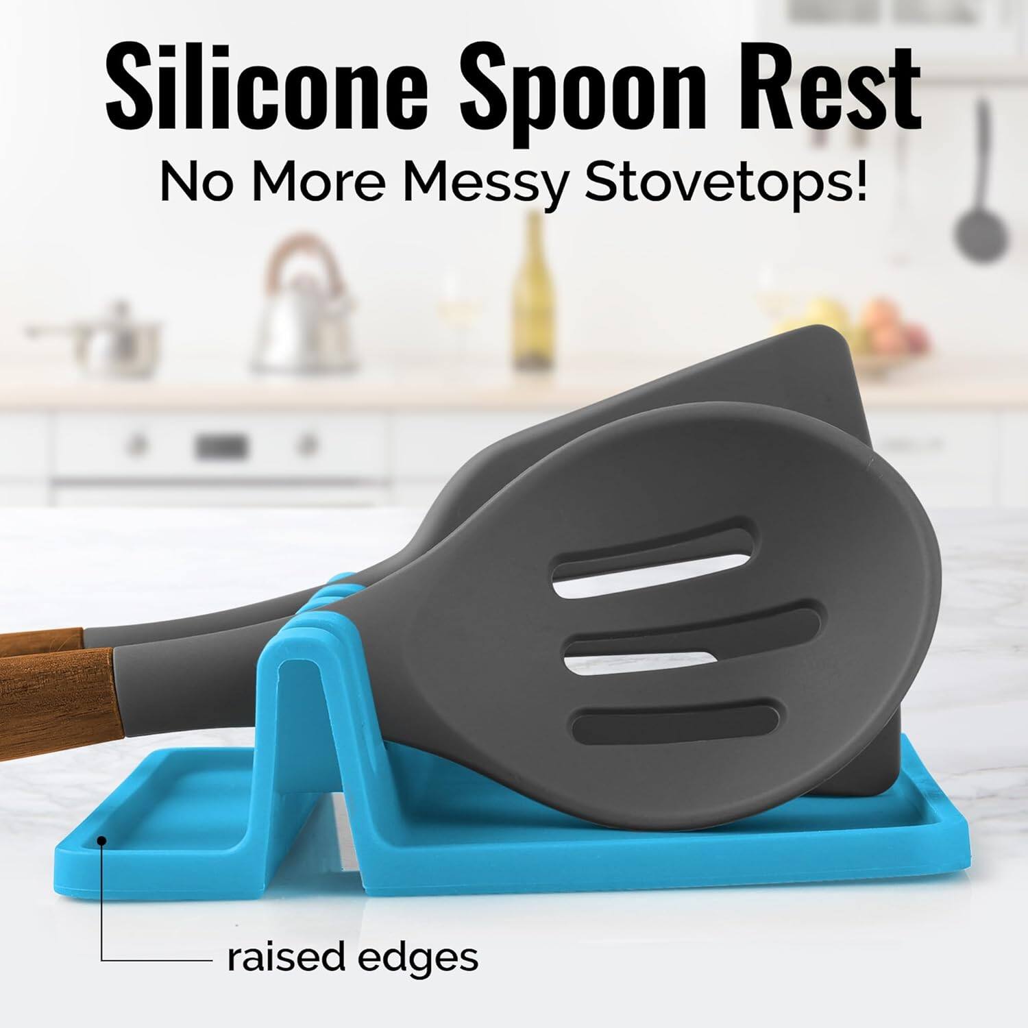 Silicone Spoon Rest  
No More Messy Stovetops!  
raised edges