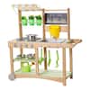 Front. VEVOR - Mud Kitchen, Outdoor Mud Kitchen for Kids, Wood Outdoor Play Kitchens with Spoons, Sink, Sunshade Canopy, Swivel Wheels - Green, Natural Fir.