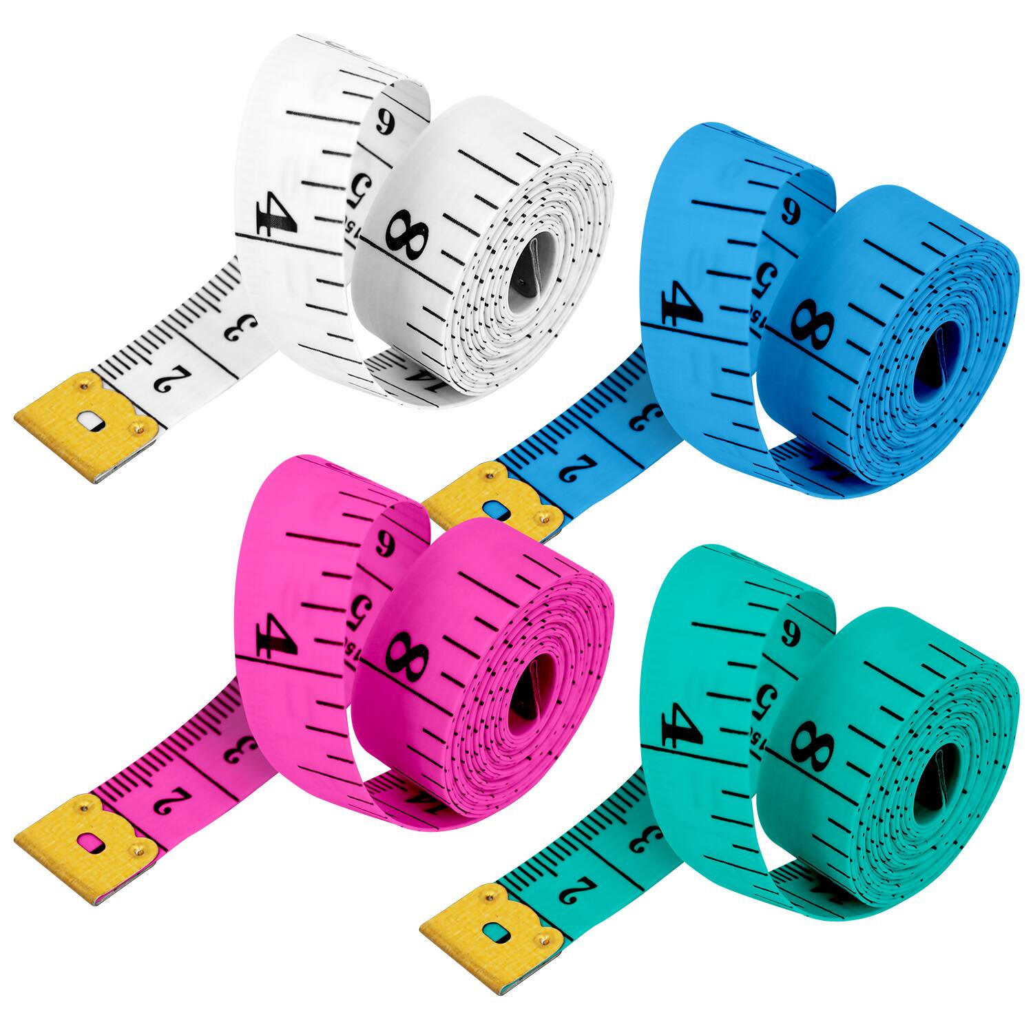 Front. Garnen - 4x Body Measuring Tape Body Tape Measure, 60" Soft Flexible Measuring Tape for Body Measurements Sewing Fabric Clothing - White|Pink|Blue|Green.
