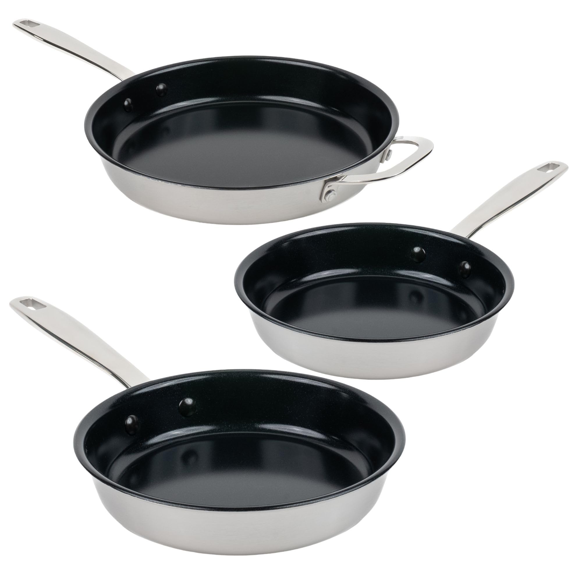 Alva - Maestro Nonstick Stainless Steel Frying Pan 3-Piece Set - Easy to Clean, Oven Safe and Toxin-Free Cookware - Black