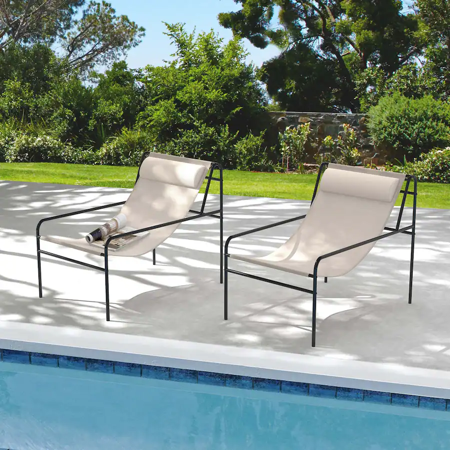 Loop Sling Front Costway 1PC Patio Sling Lounge Chair with Removable Headrest Pillow ...