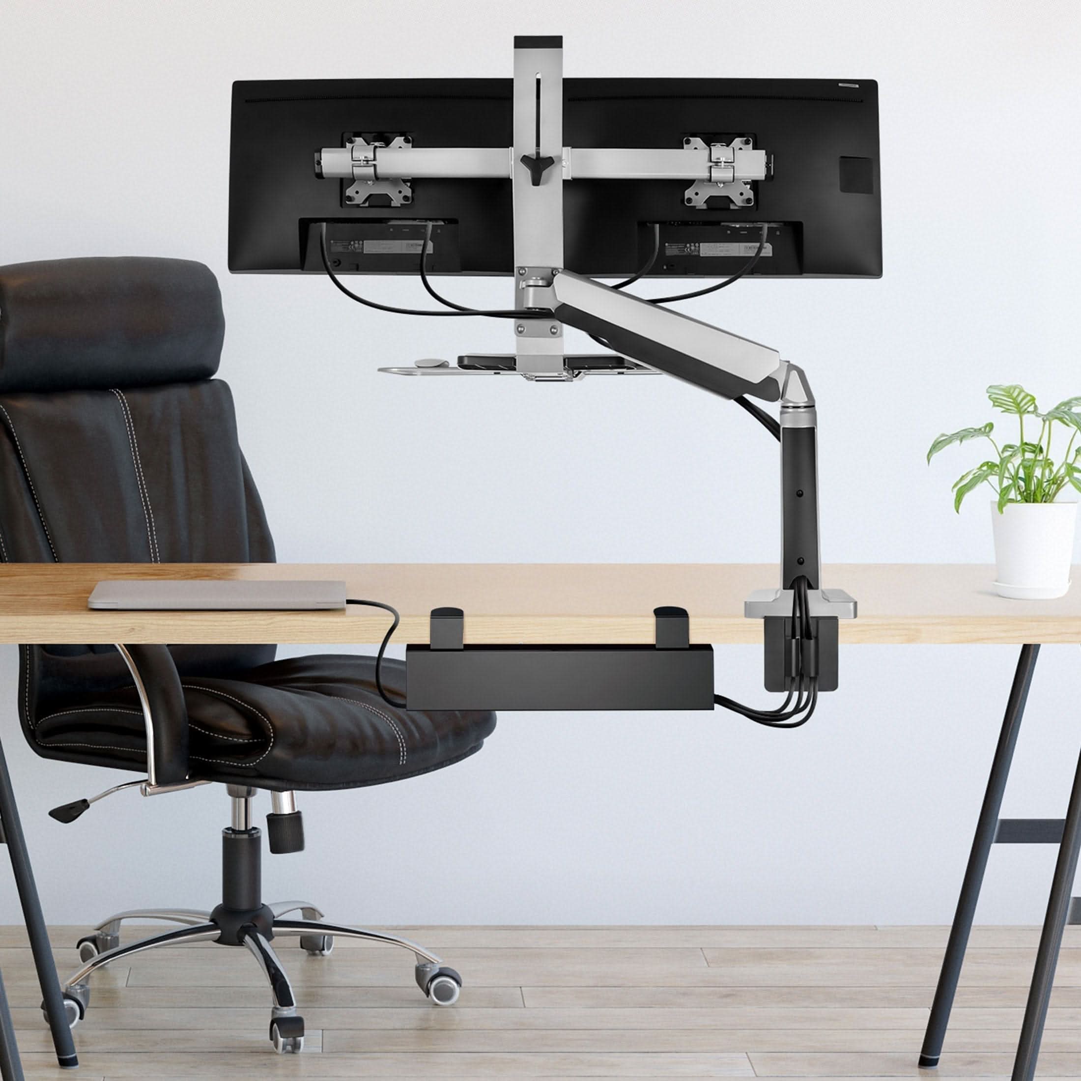 Alt View 5. Mount-It! - Clamp-On Under Desk Cable Management Tray for Desk Organization & Cable Storage, Tool-Free Installation, Black - Black.