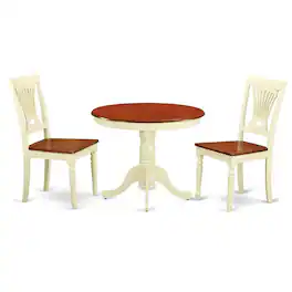 East West Furniture - 3 PC Kitchen nook Dining set-round Table plus 2 Dining Chairs - Buttermilk & Cherry