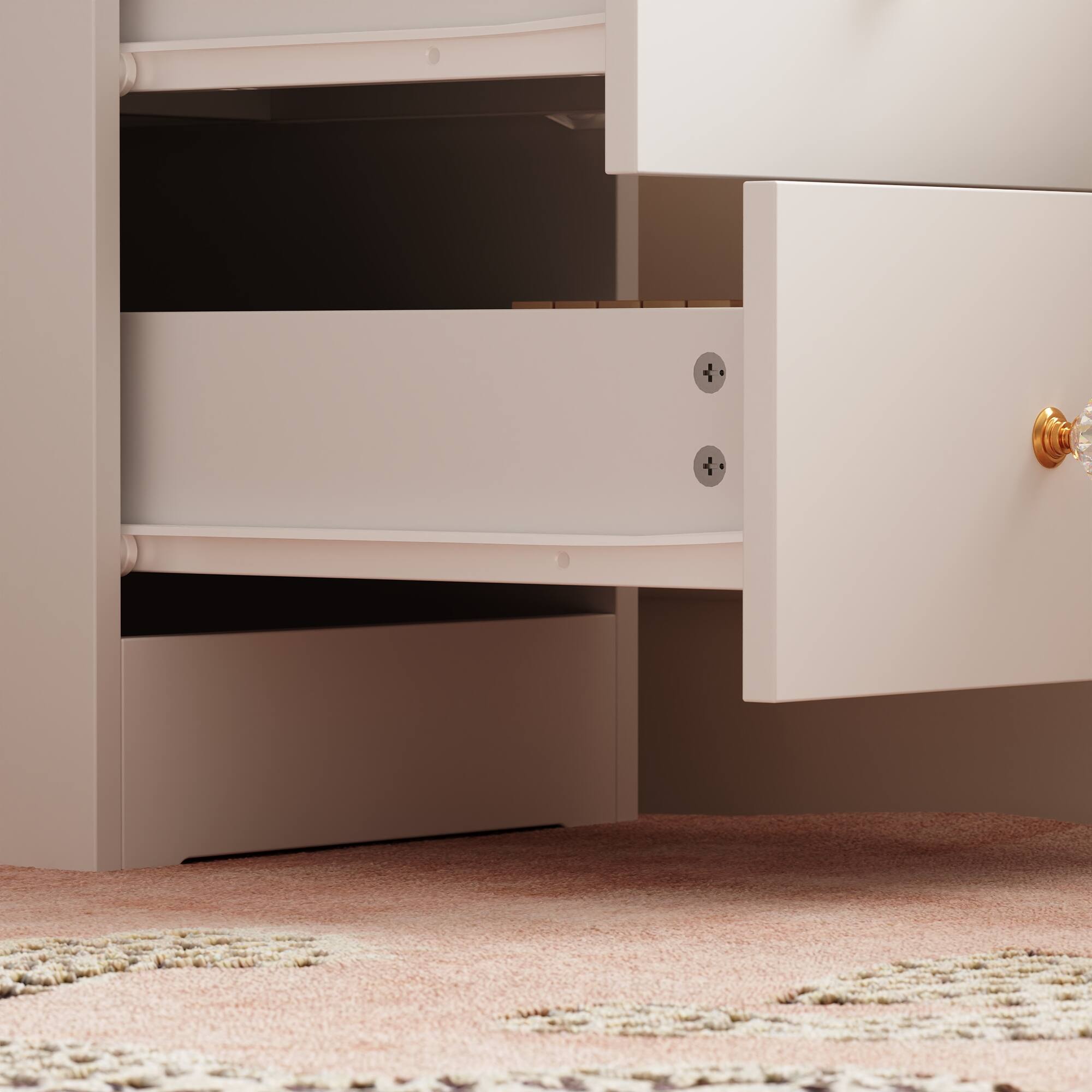 Alt View 7. Famapy - Large LED Vanity Desk with Oversized Illuminated Mirror, 3 - Color Lighting, Ample Storage Drawers & Crystal Knobs - White.