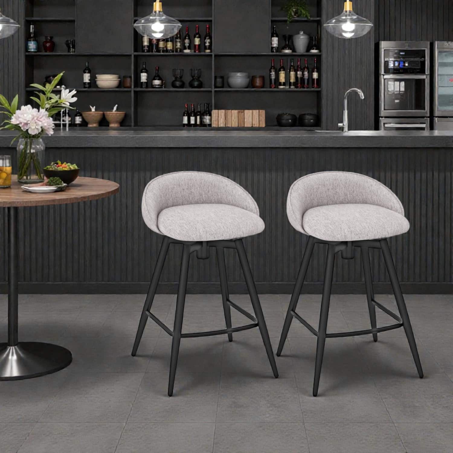 Hivvago - Padded Bar Chairs with Supportive Back and Footrest Design - Set of 2 - Gray