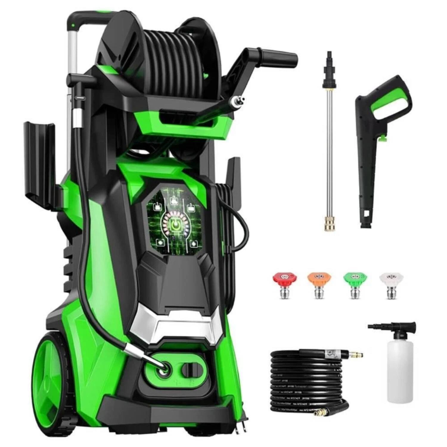 Front. Stock Preferred - 3800PSI Electric Pressure Washer with Telescopic Handle – 1800W High Power - Green.