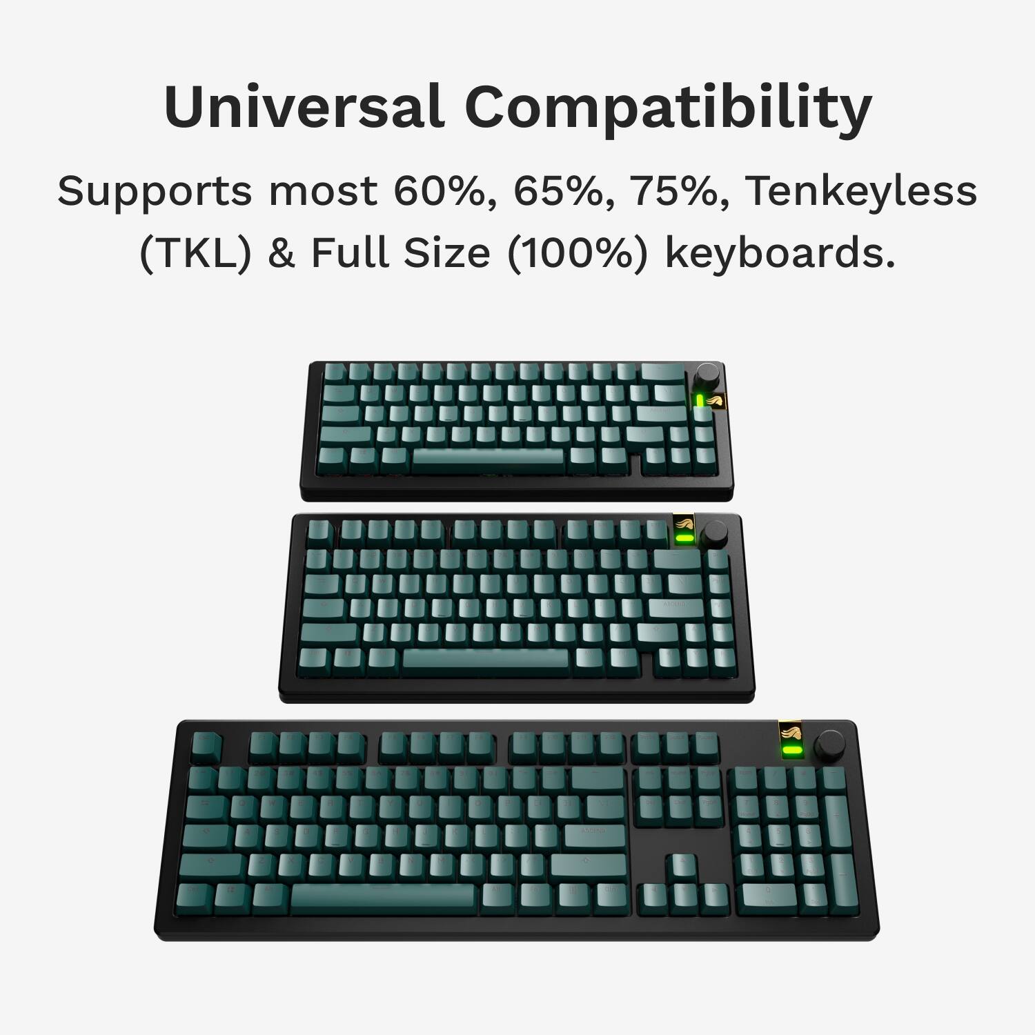 Universal Compatibility: Supports most 60%, 65%, 75%, Tenkeyless (TKL) & Full Size (100%) keyboards.