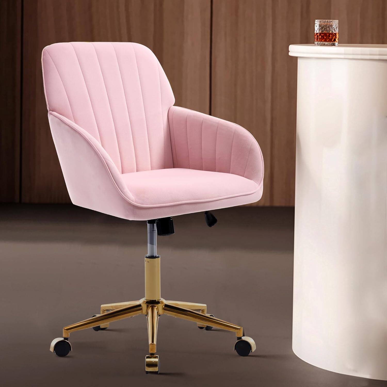 Alt View 2. Trinkets Crazed - 24.6" Velvet Office Chair, Ergonomic Swivel Desk Chair with Memory Foam Seat - Adjustable Height Computer Chair - pink.