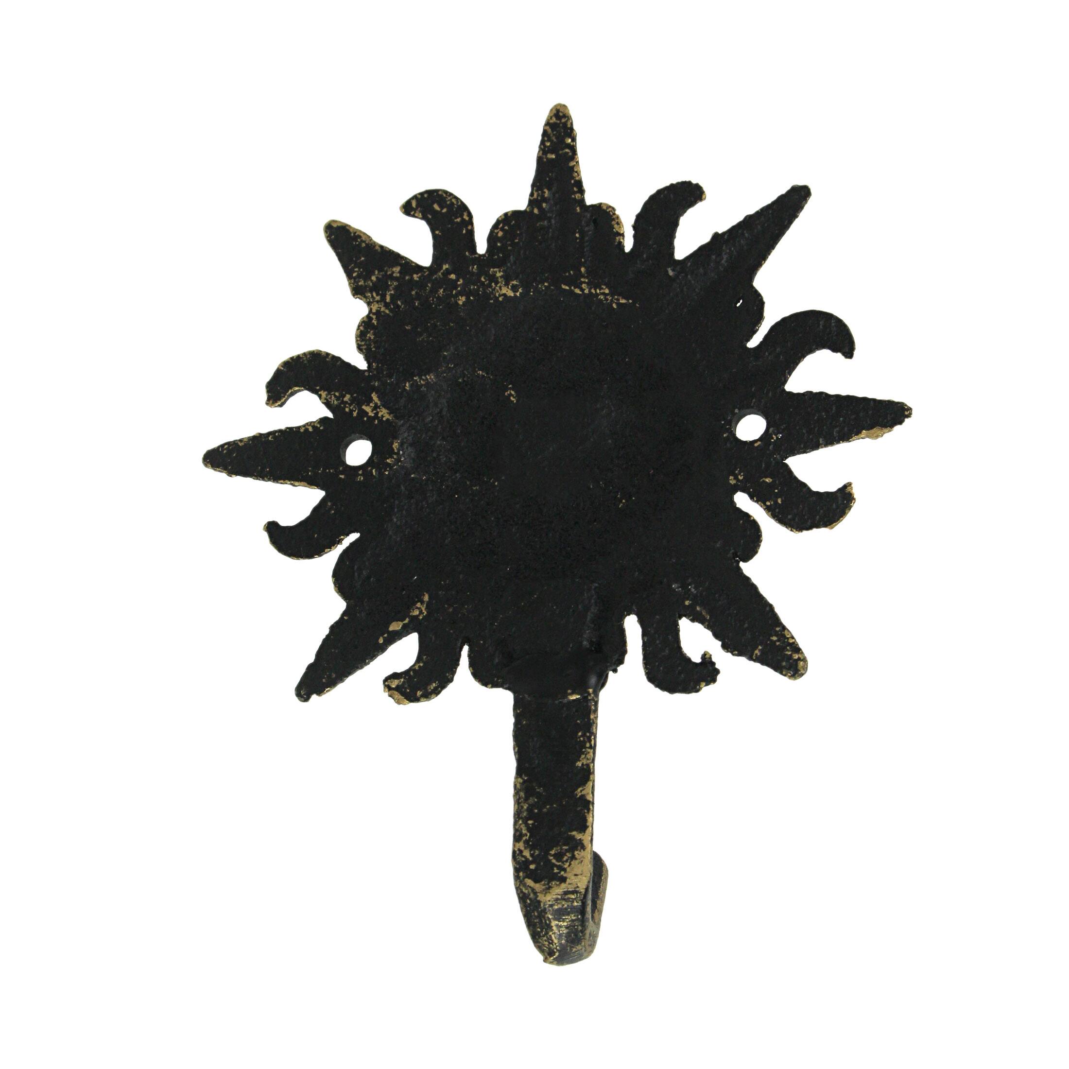 Alt View 2. Zeckos - Set of 3 Cast Iron Gold Sun Face Decorative Wall Hooks Towel Coat Hanger Rack - Gold.