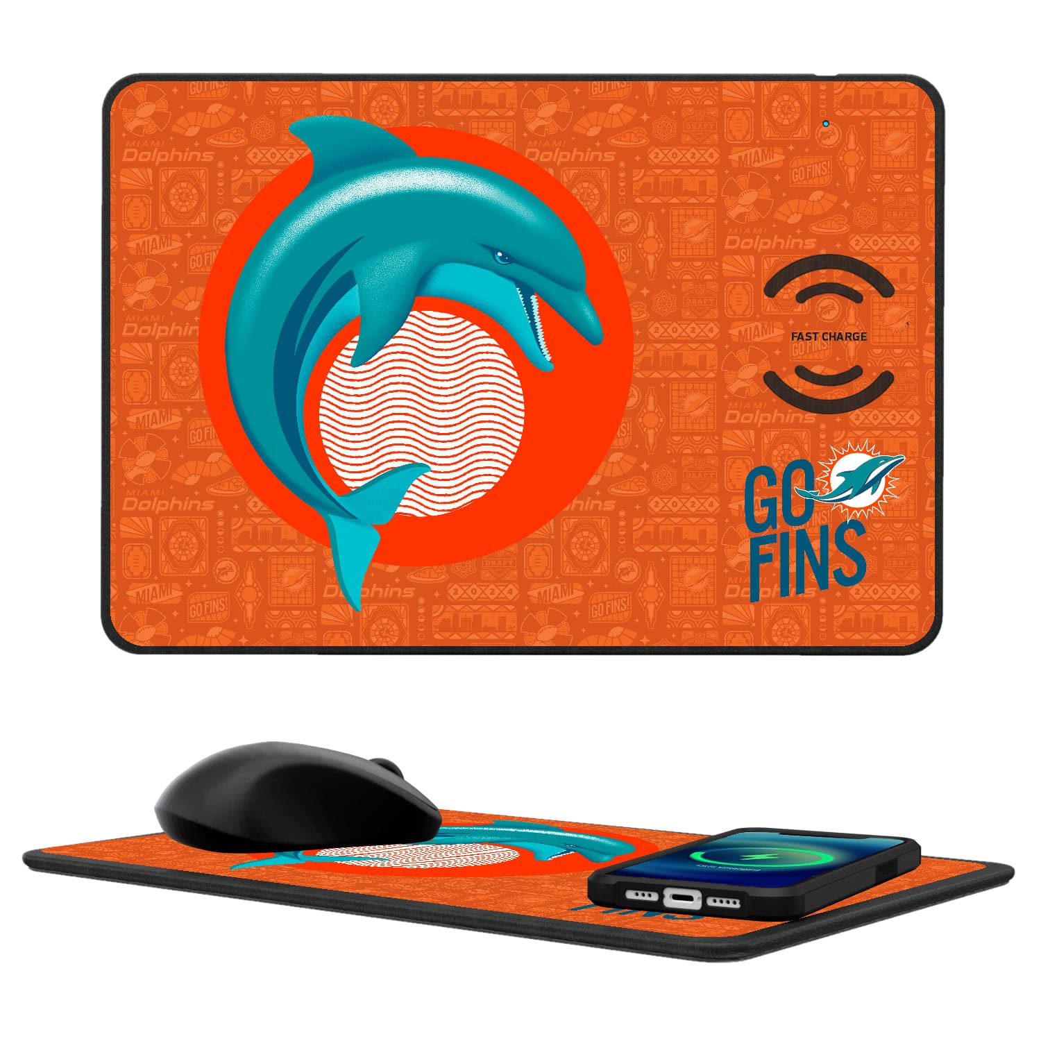 Photos - Mouse Pad MiaMI Keyscaper - Dolphins Illustrated 15W Fast Wireless Charger and - Black 201534884 2024