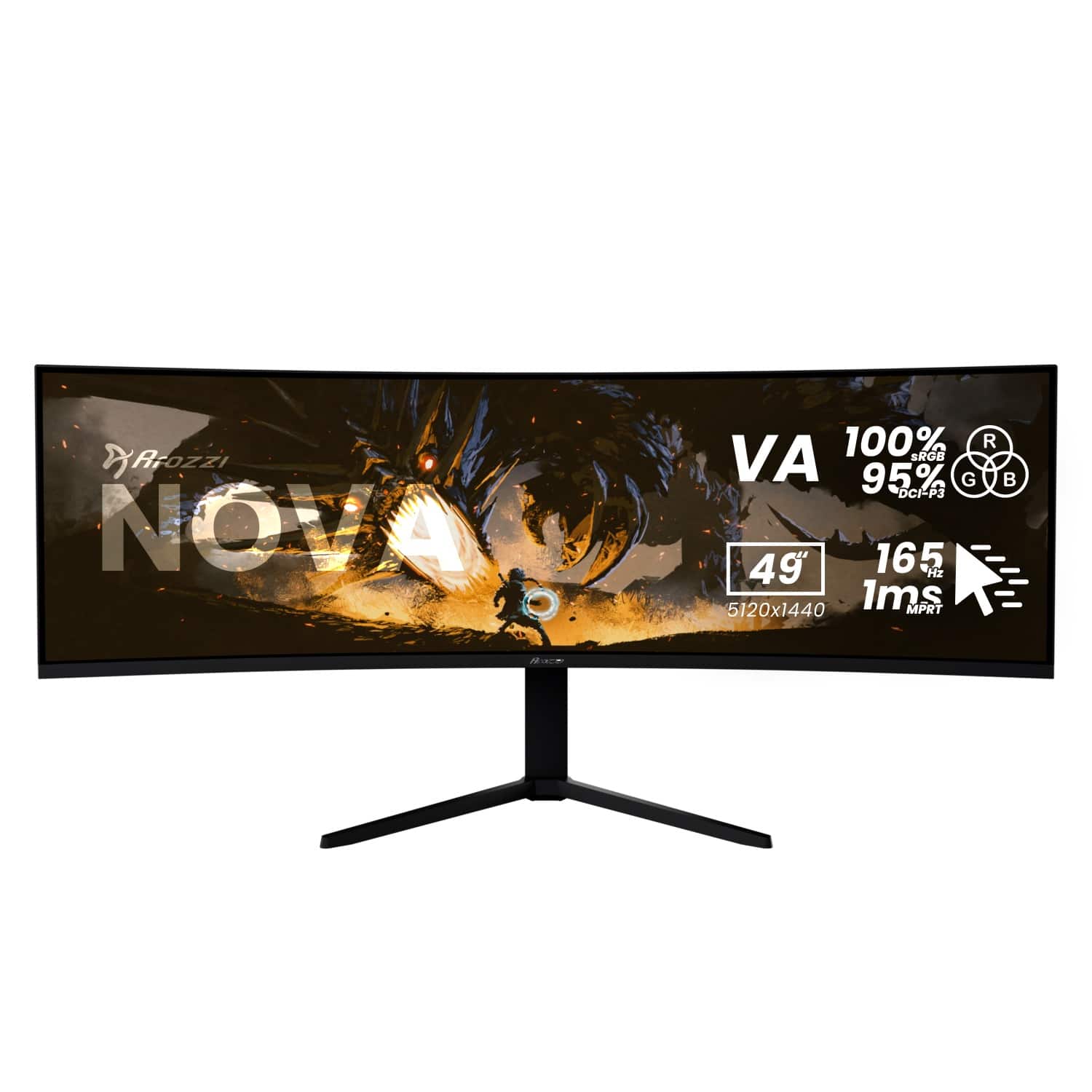 Arozzi NOVA 100% RGB 95% DCI-P3 VA 49" 165Hz 1ms 5120x1440 MPRT