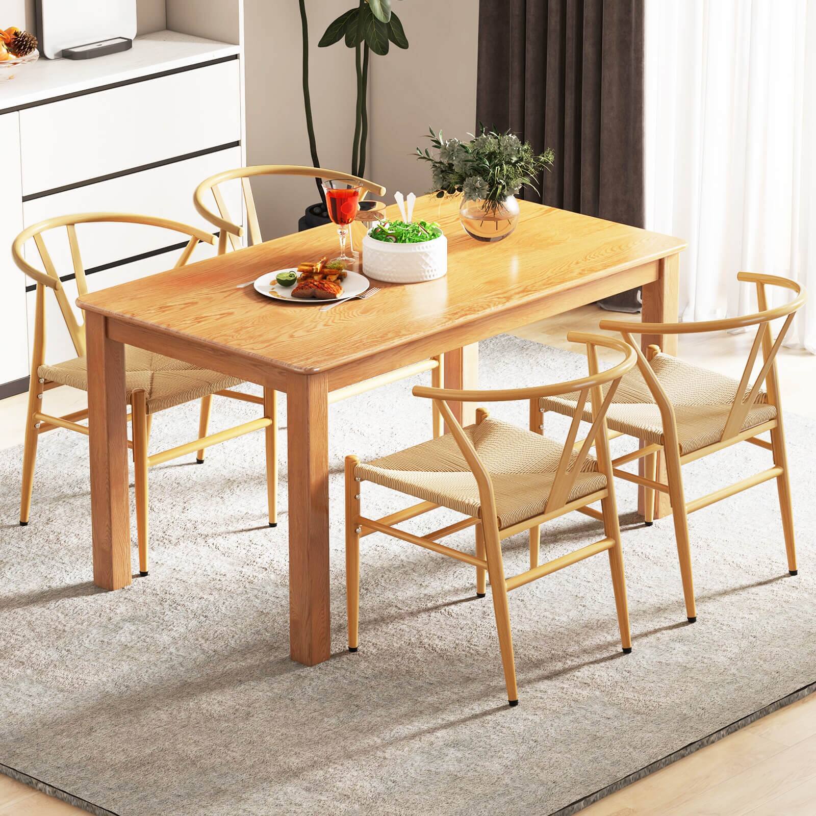 Alt View 4. Costway - Costway Modern Dining Chair Set of 2 Weave Kitchen Armchairs with Y-Shaped Curved Backrest - Natural.