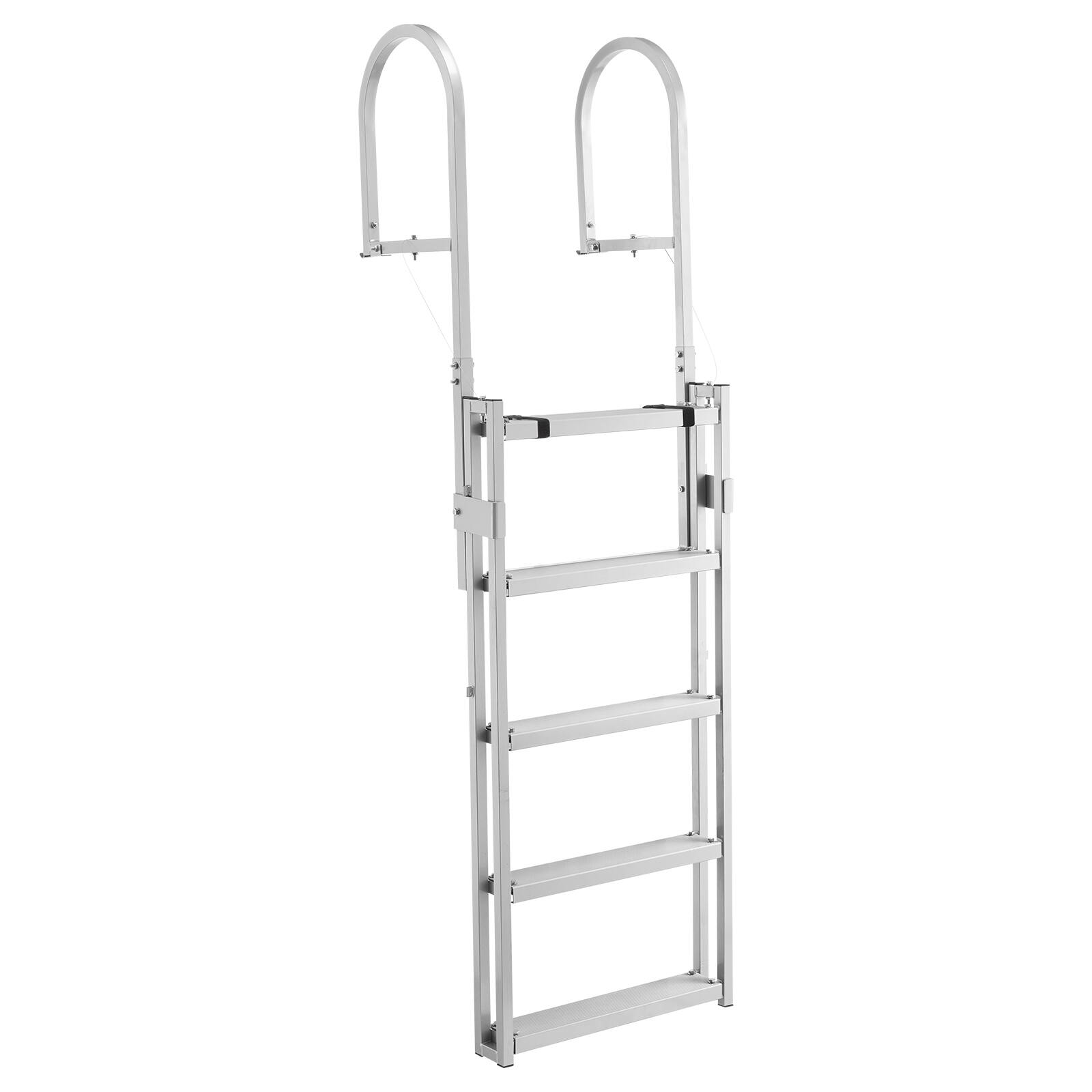 Alt View 5. VEVOR - Retractable Dock Ladder, 5 Steps, Aluminum Alloy Pontoon Boat Swim Ladder, with Non-Slip Wide Steps - Silver.