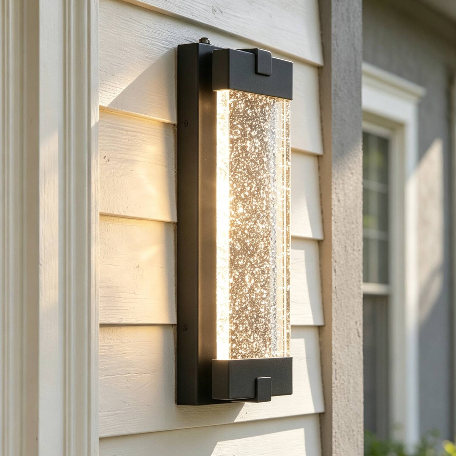 Angle. Umeiluce - 14 inches Crystal LED Outdoor Wall Sconce 3000K Dimmable Dark to Dawn - Matte Black.
