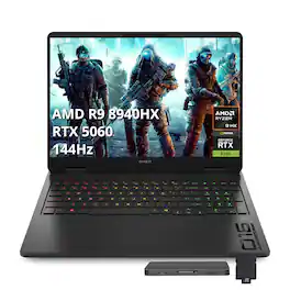 HP - OMEN 16" 2K 144Hz Gaming Laptop,AMD Ryzen 9 8940HX,64GB DDR5,2TB SSD+1TB Dock Station,GeForce RTX 5060,Win 11 - Black