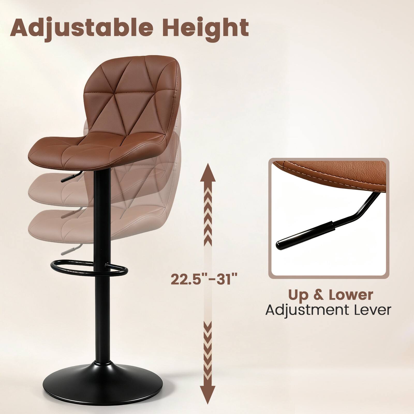 Gymax 4PCS Upholstered Swivel Bar Stools w/Adjustable Height Curved ...
