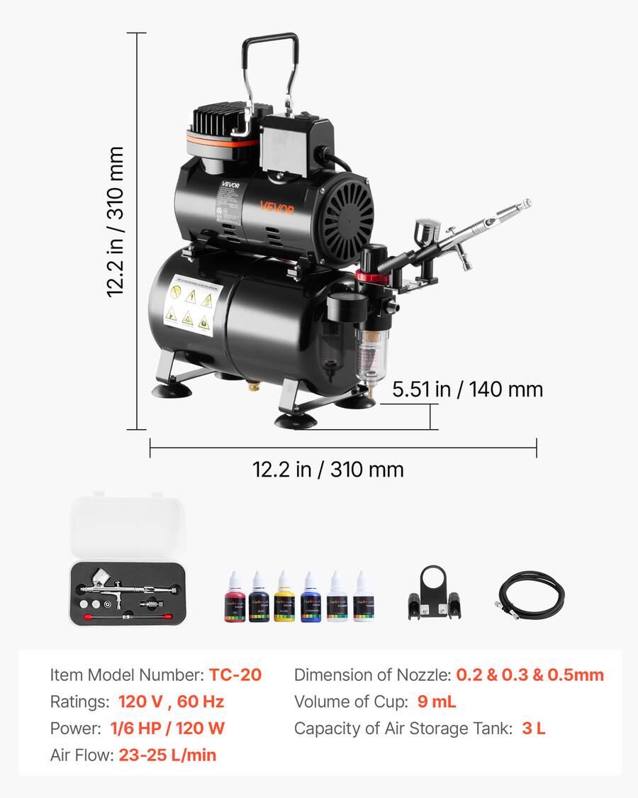 Compressor Tank VEVOR Airbrush Kit, 1/6 HP, Air Brush Kit with Air Compressor and Tank ...