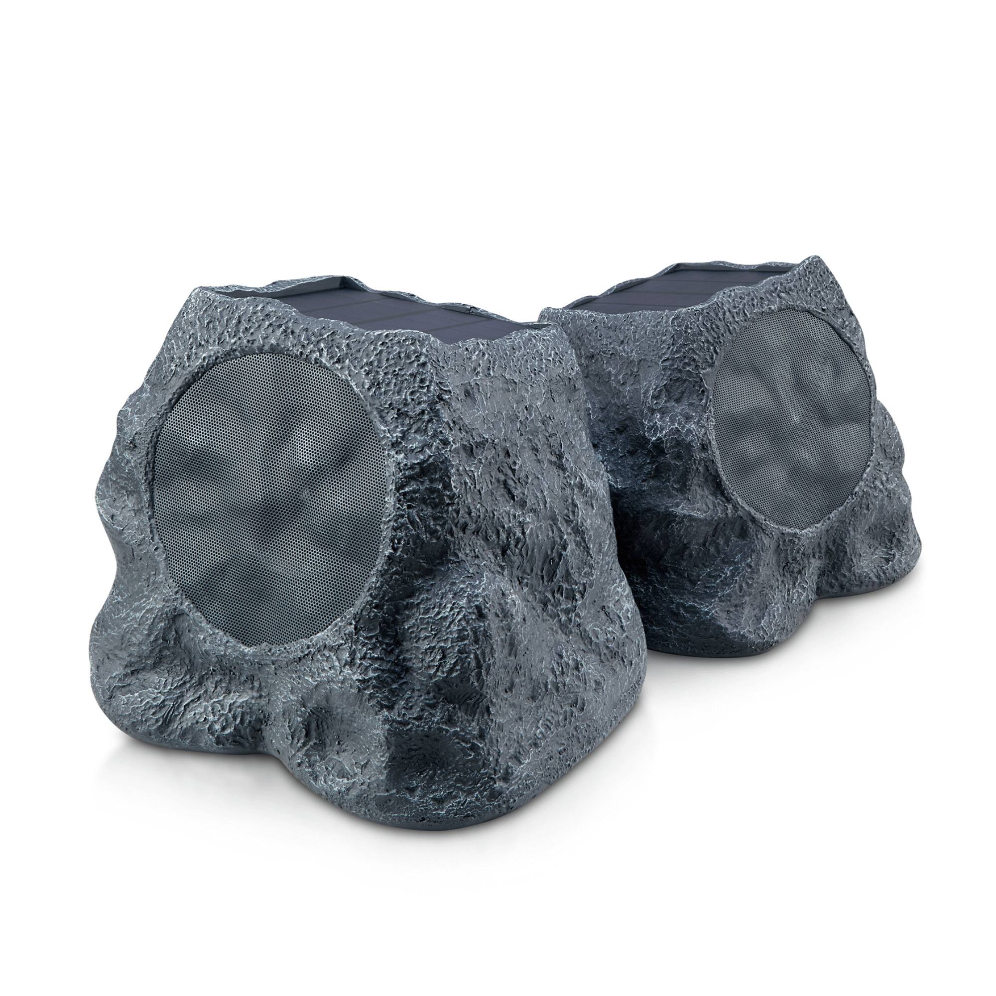 Angle. SoundPro - 1-Pair Bluetooth Multi-Link Solar Rechargeable Wireless Rock Speakers - Gray Slate.