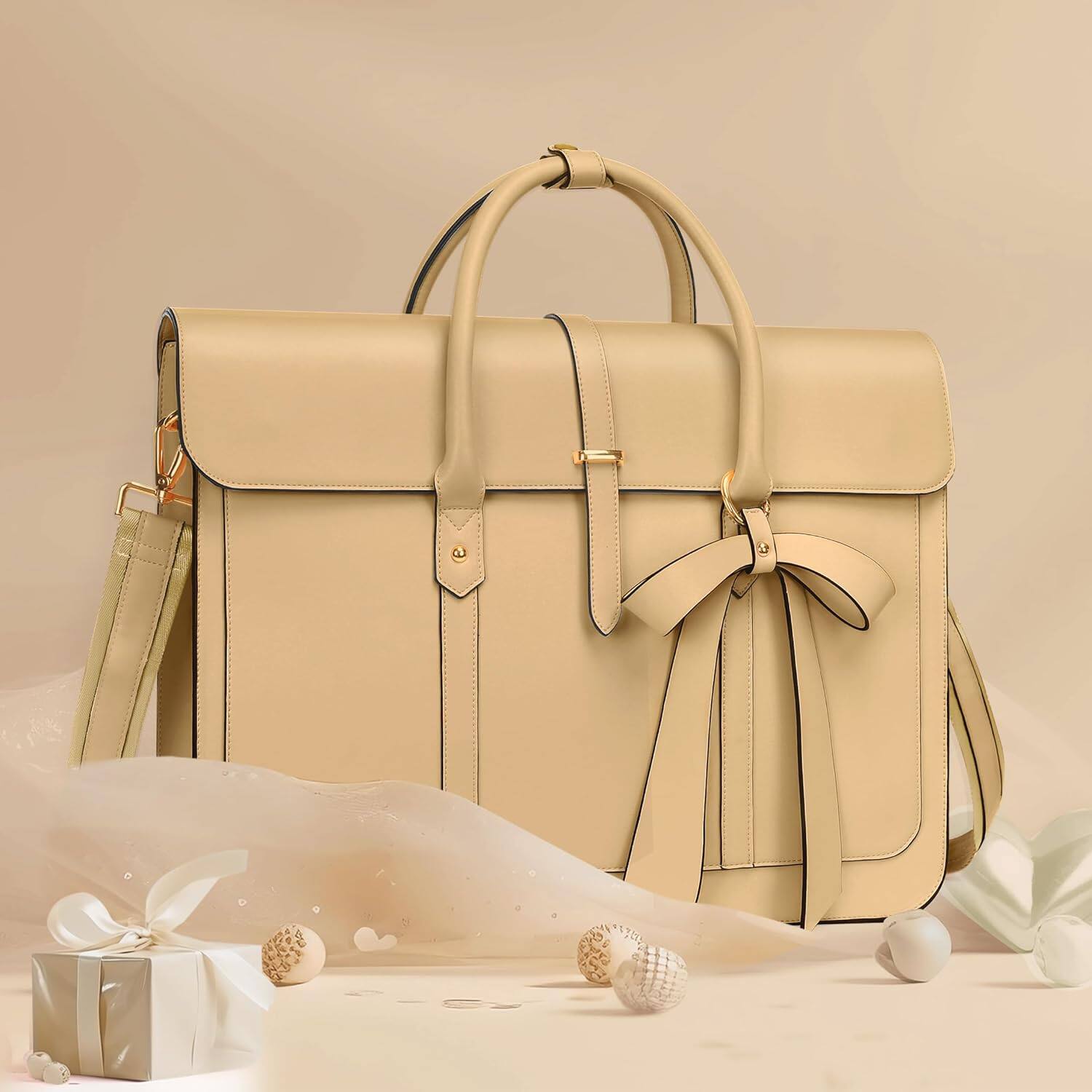 Left. mosiso - Laptop Bag for Women 15-15.6 inch PU Leather Laptop Shoulder Bags Convertible Backpack Casual Handbag Work Computer Bag - Turmeric.