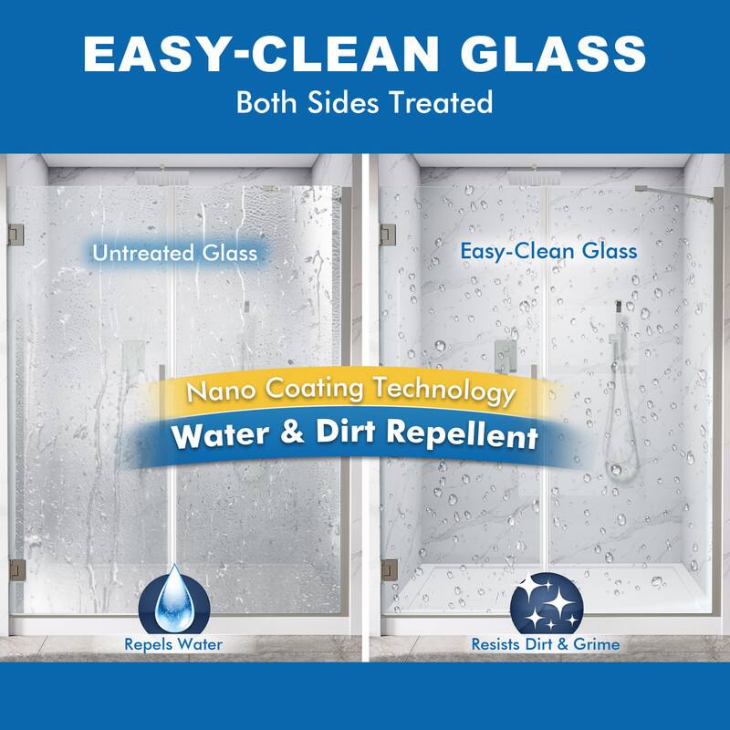 EASY-CLEAN GLASS  
Both Sides Treated  

Untreated Glass  
Easy-Clean Glass  

Nano Coating Technology  
Water & Dirt Repellent  

Repels Water  
Resists Dirt & Grime